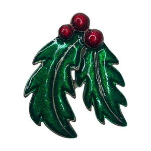 Christmas Holly Enameled Brooch Pin